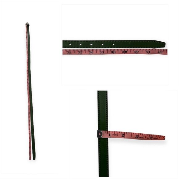 Prada Green Slim Leather Belt, Silver tone  buckle,  Size 90/36\